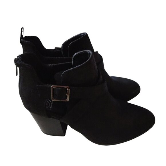 Heart In D Black Block Heel Booties Back Zip Side Buckle Strappy - Picture 1 of 7